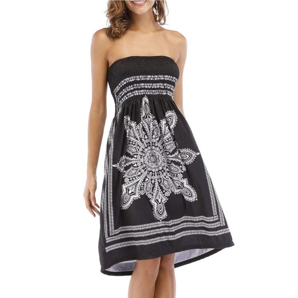 Women's Floral Print Strapless Bohemian Casual Dress - Picture 1 of 3